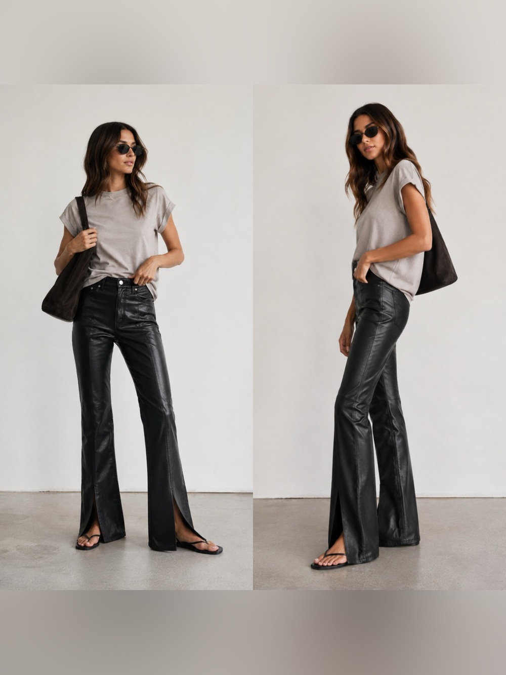 NWT GRLFRND Genuine Leather high waist pant with front slit